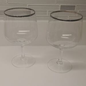 Set Of 2 Silver Trimmed Wine Glasses.
